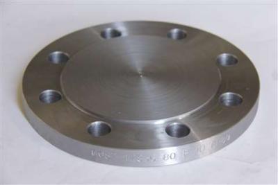 Stainless steel blind flange (circular, no central hole, 7 edge bolt holes, with specs), industrial pipe blocking component.
