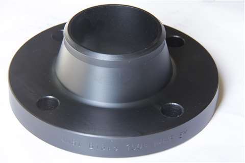 Schwarzer Metall-ANSI B16.5 150# WNRF 3-Zoll-Schweißflansch: konischer hoher Hals + Bolzenlochscheibe, matte Oberfläche, industrielle Rohrverschraubung.